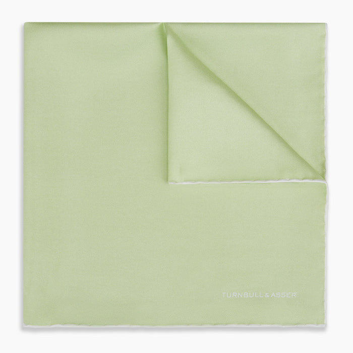 MINT AND ECRU PIPED SILK POCKET SQUARE Image 4