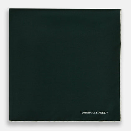 DARK GREEN AND ECRU PIPED SILK POCKET SQUARE Image 2