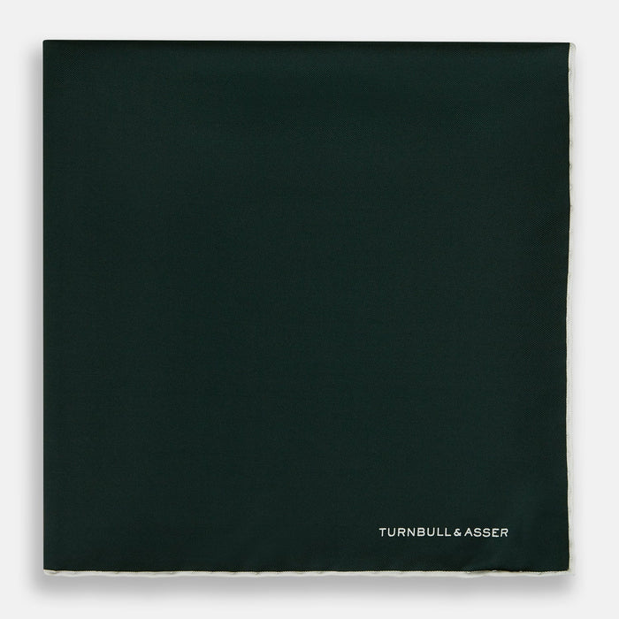 DARK GREEN AND ECRU PIPED SILK POCKET SQUARE Image 2