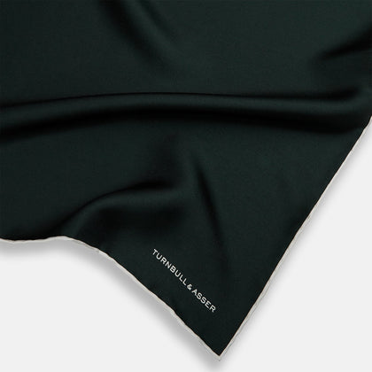 DARK GREEN AND ECRU PIPED SILK POCKET SQUARE Image 1