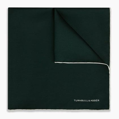 DARK GREEN AND ECRU PIPED SILK POCKET SQUARE Image 4