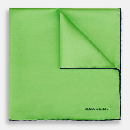LIGHT GREEN AND BLACK PIPED SILK POCKET SQUARE