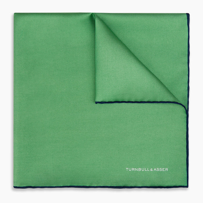 Fern Green Piped Silk Pocket Square Image 4