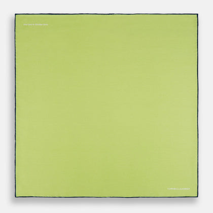 Pistachio Green and Navy Piped Silk Pocket Square Image 3