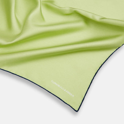 Pistachio Green and Navy Piped Silk Pocket Square Image 1