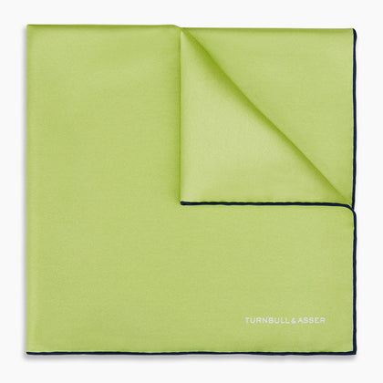 Pistachio Green and Navy Piped Silk Pocket Square Image 4