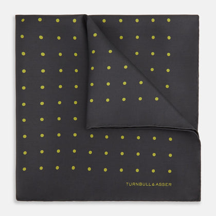 Grey and Lime Spot Silk Pocket Square