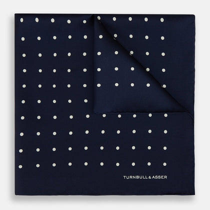 Navy and White Spot Silk Pocket Square