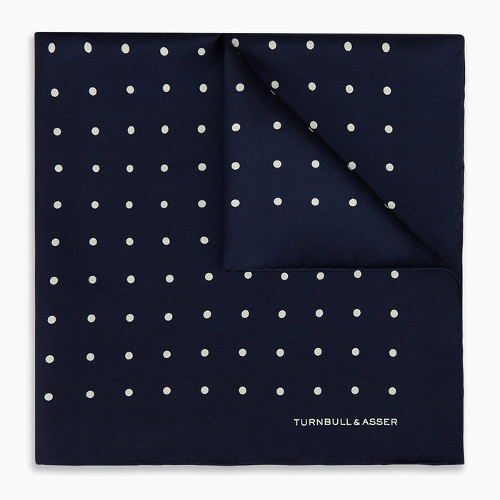 Navy and White Spot Silk Pocket Square Image 4