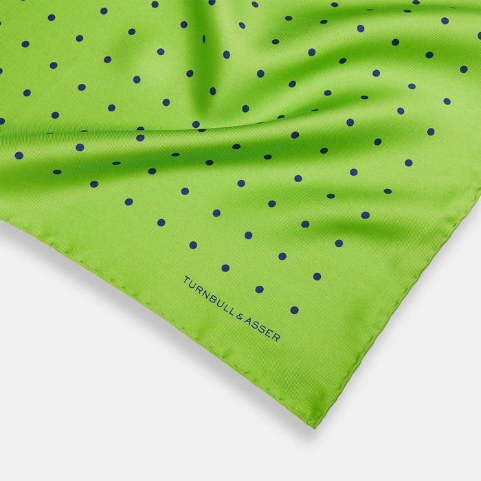 LIME GREEN AND BLUE SPOT SILK POCKET SQUARE Image 1