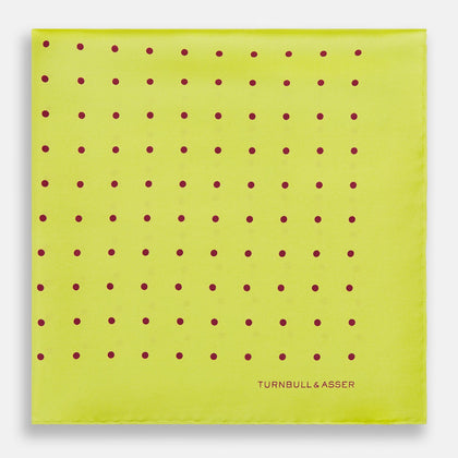 Chartreuse and Mauve Spot Silk Pocket Square Image 2