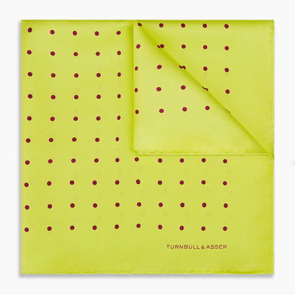 Chartreuse and Mauve Spot Silk Pocket Square Image 4