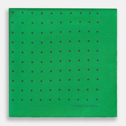 Green and Navy Spot Silk Pocket Square Image 2