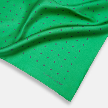 Green and Navy Spot Silk Pocket Square Image 1