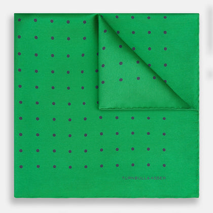 Green and Navy Spot Silk Pocket Square
