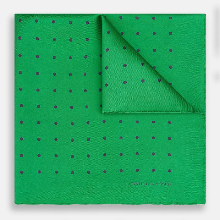 Green and Navy Spot Silk Pocket Square