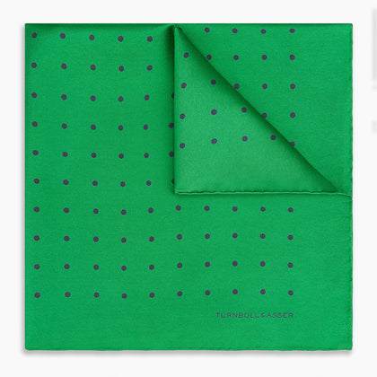 Green and Navy Spot Silk Pocket Square Image 4