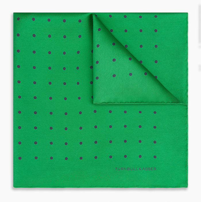 Green and Navy Spot Silk Pocket Square Image 4