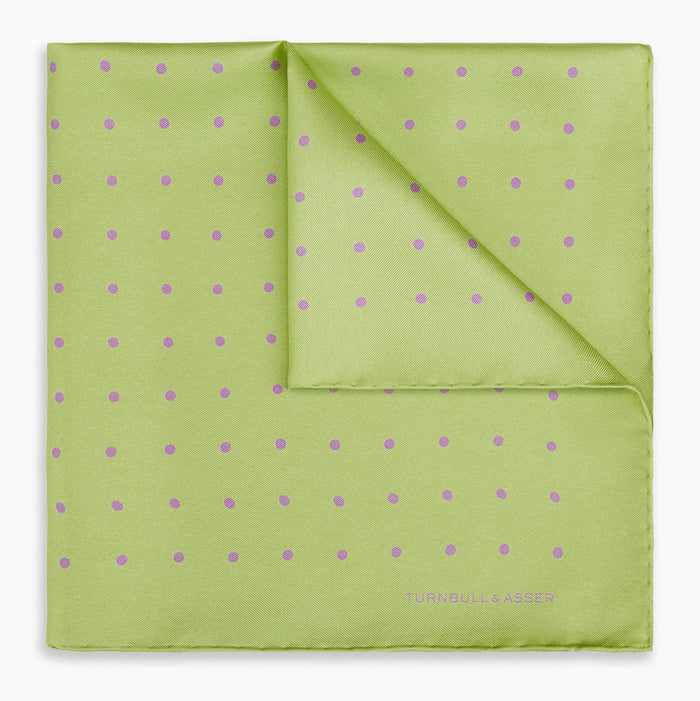 Melon Green and Lilac Spot Silk Pocket Square Image 4