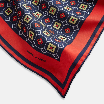 Dark Navy Floral Tile Silk Pocket Square Image 1