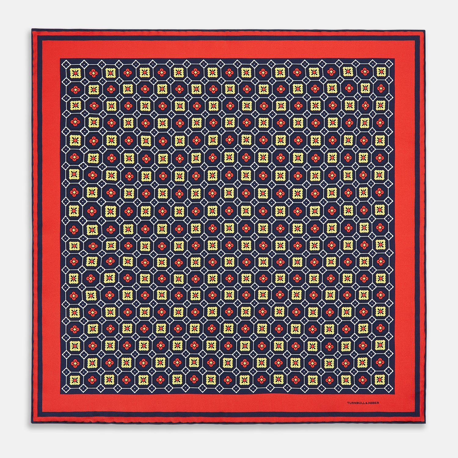 View 4 of product Dark Navy Floral Tile Silk Pocket Square OS