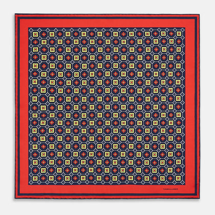 Dark Navy Floral Tile Silk Pocket Square Image 3