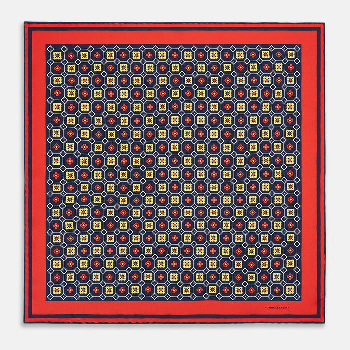 Dark Navy Floral Tile Silk Pocket Square Image 3