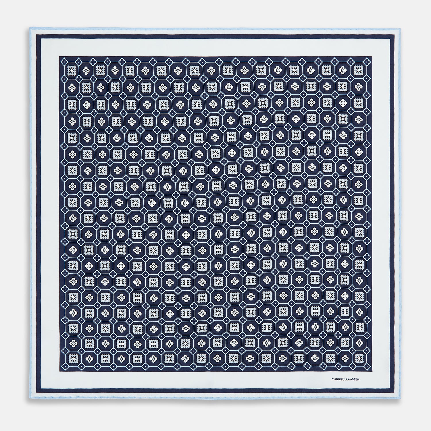 View 4 of product Navy Floral Tile Silk Pocket Square OS