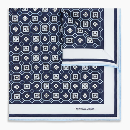 Navy Floral Tile Silk Pocket Square Image 4