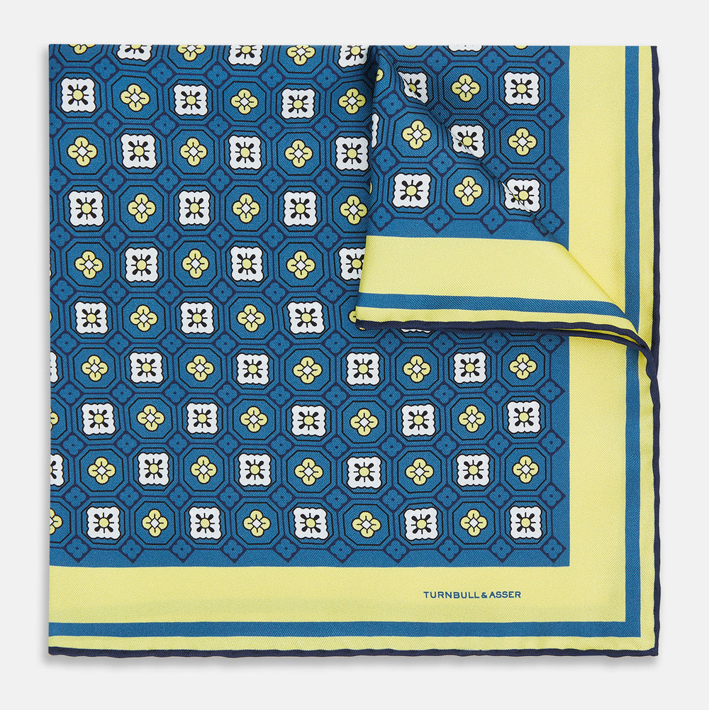 Azzurro Floral Tile Silk Pocket Square OS