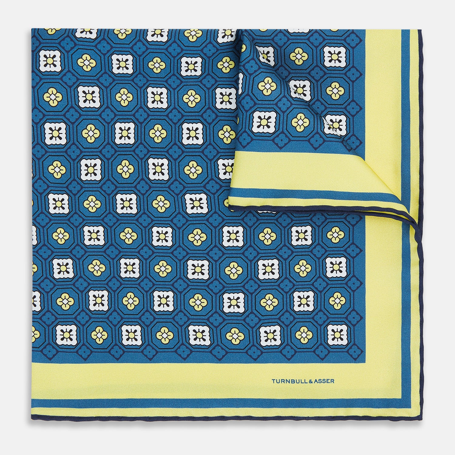 View 1 of product Azzurro Floral Tile Silk Pocket Square OS