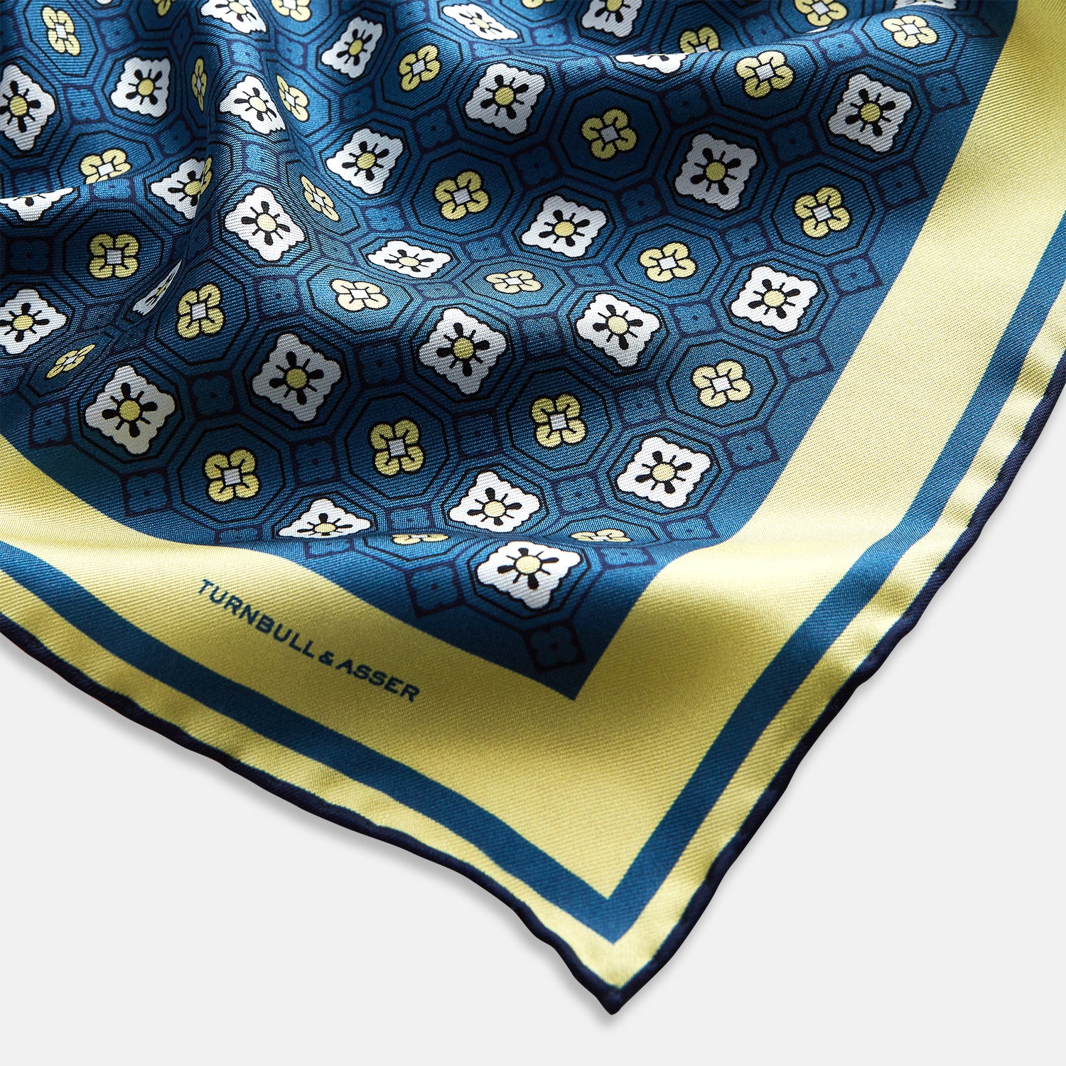 View 2 of product Azzurro Floral Tile Silk Pocket Square OS