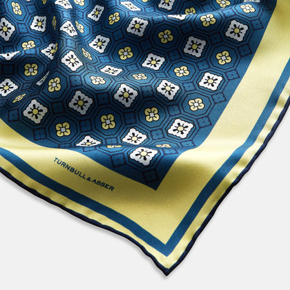 Azzurro Floral Tile Silk Pocket Square Image 1