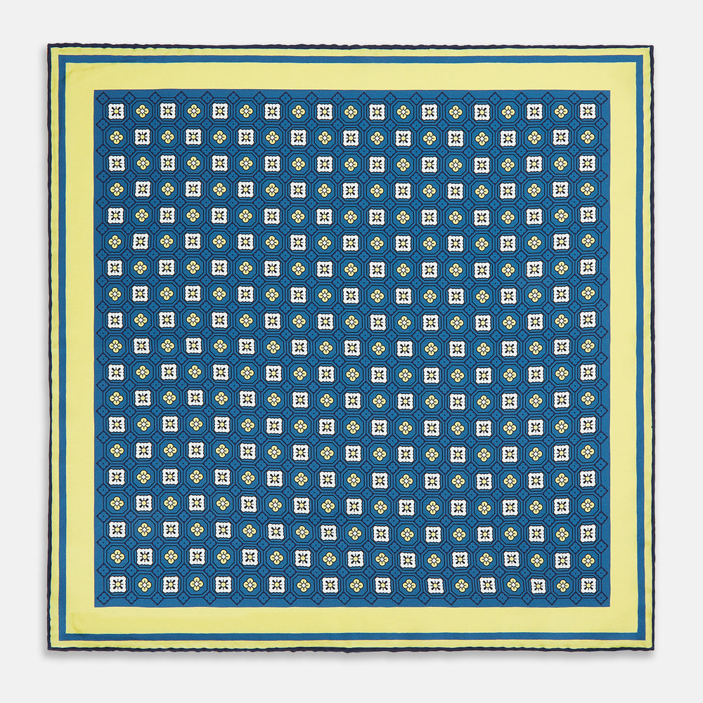 Azzurro Floral Tile Silk Pocket Square OS