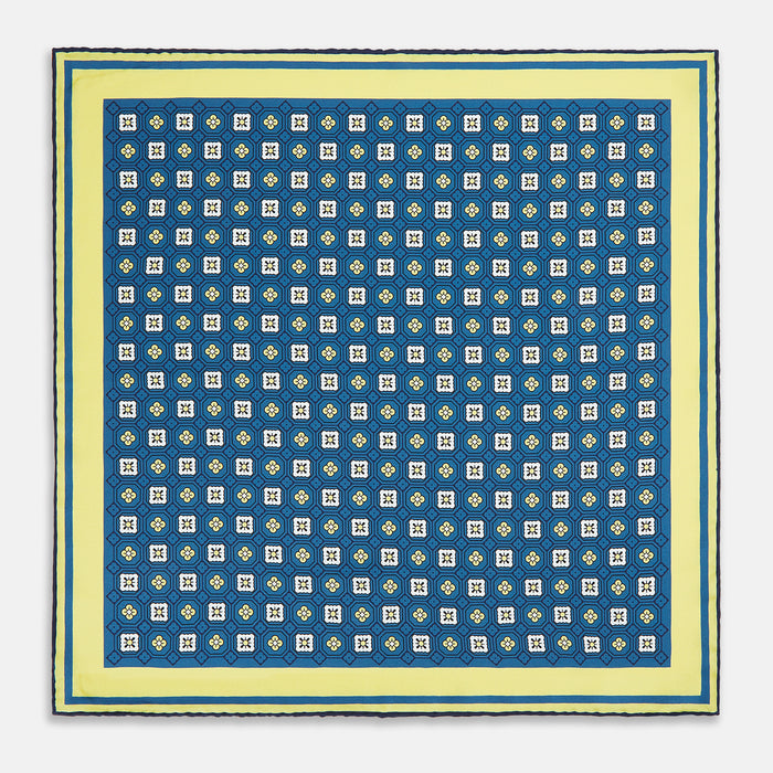 Azzurro Floral Tile Silk Pocket Square Image 3