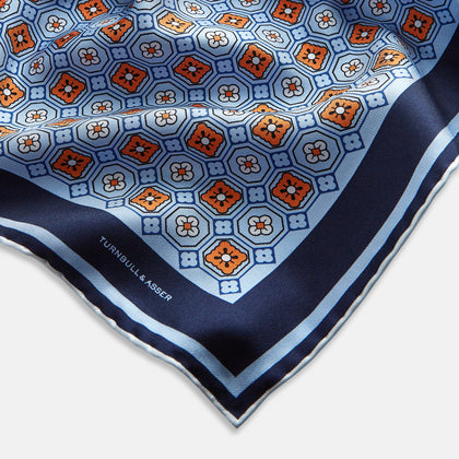 Blue Floral Tile Silk Pocket Square Image 1