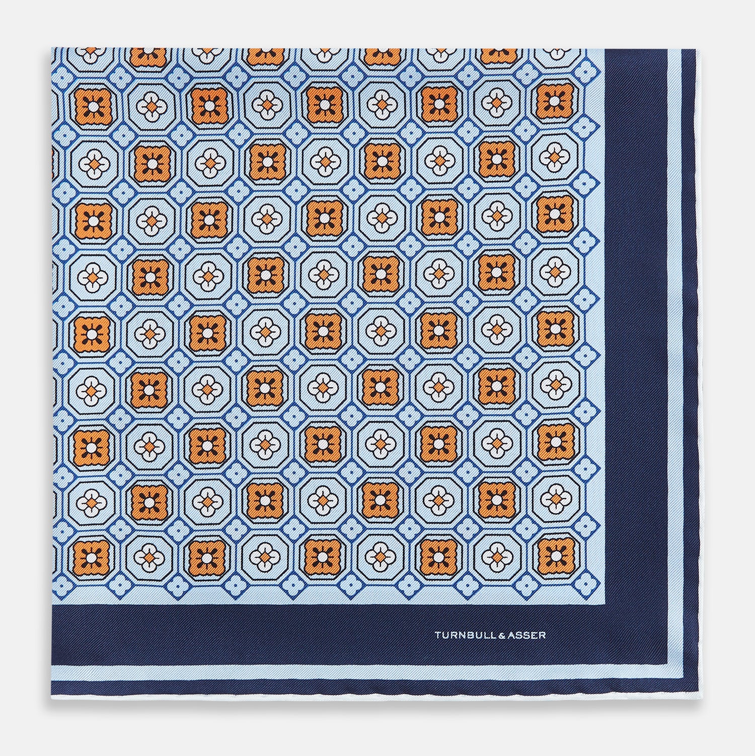 View 3 of product Blue Floral Tile Silk Pocket Square OS