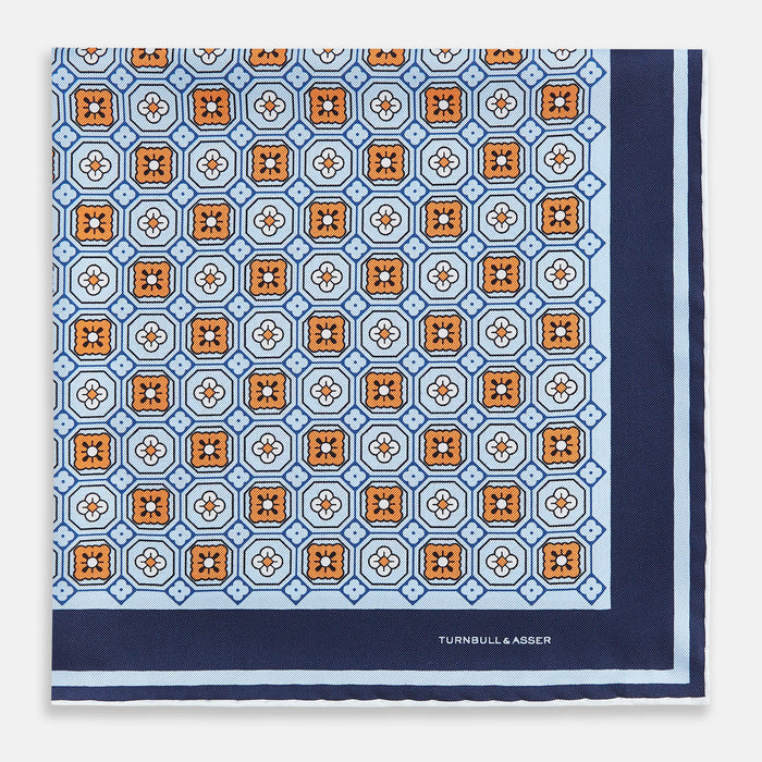 Blue Floral Tile Silk Pocket Square Image 2
