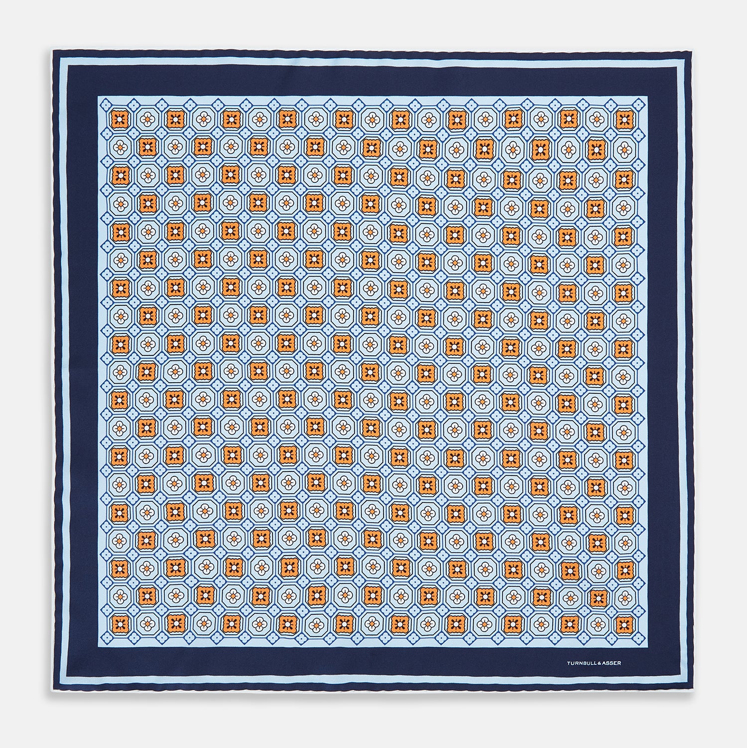 View 4 of product Blue Floral Tile Silk Pocket Square OS
