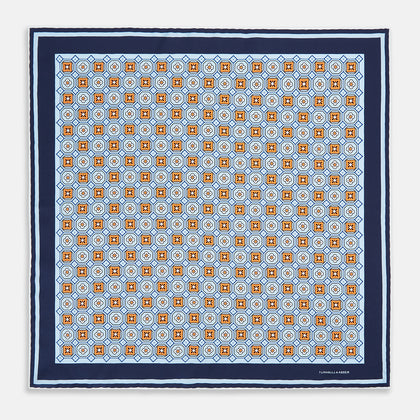 Blue Floral Tile Silk Pocket Square Image 3