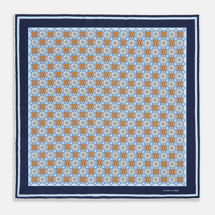 Blue Floral Tile Silk Pocket Square Image 3