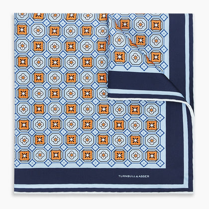 Blue Floral Tile Silk Pocket Square Image 4