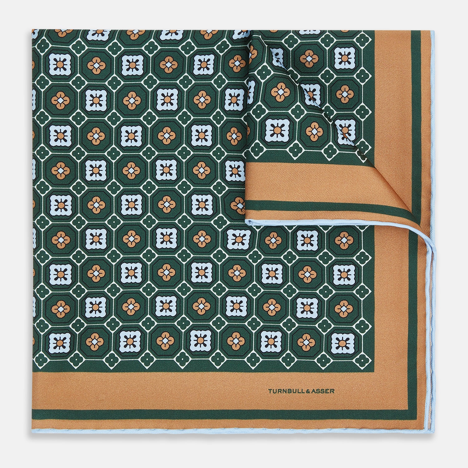 View 1 of product Forest Green Floral Tile Silk Pocket Square OS