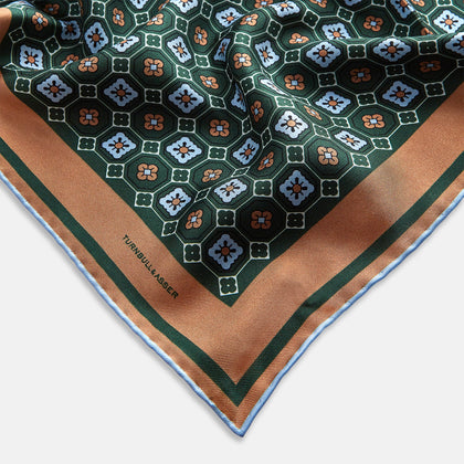 Forest Green Floral Tile Silk Pocket Square Image 1