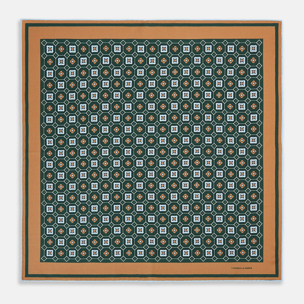 Forest Green Floral Tile Silk Pocket Square OS