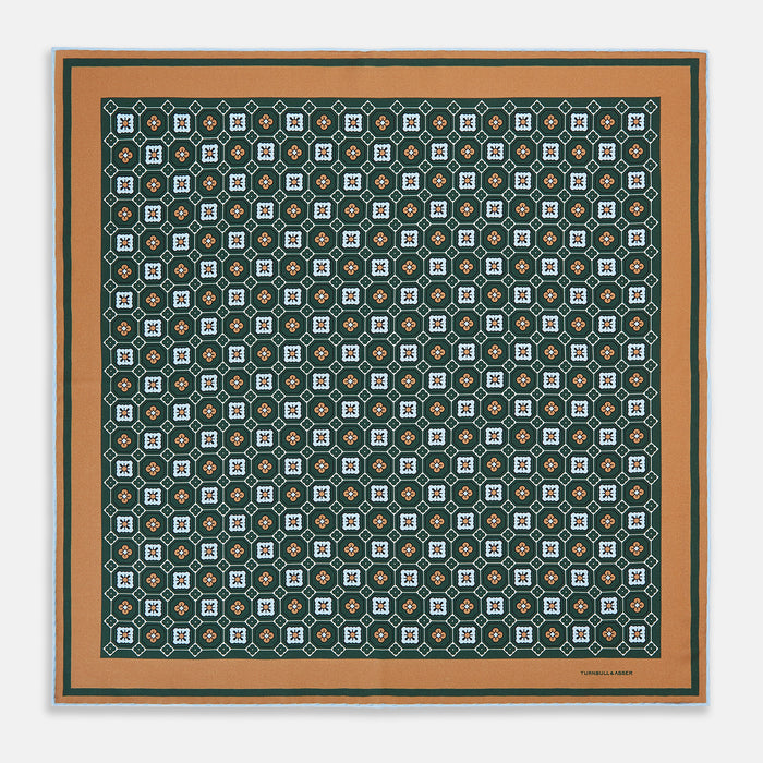 Forest Green Floral Tile Silk Pocket Square Image 3