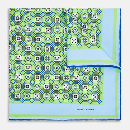 Fern Green Floral Tile Silk Pocket Square