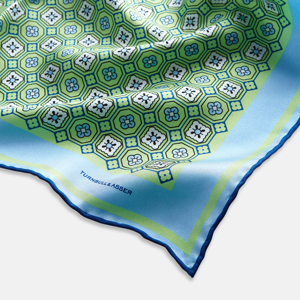 Fern Green Floral Tile Silk Pocket Square OS