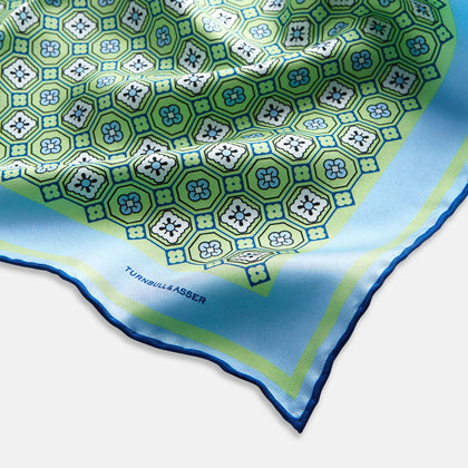 Fern Green Floral Tile Silk Pocket Square Image 1