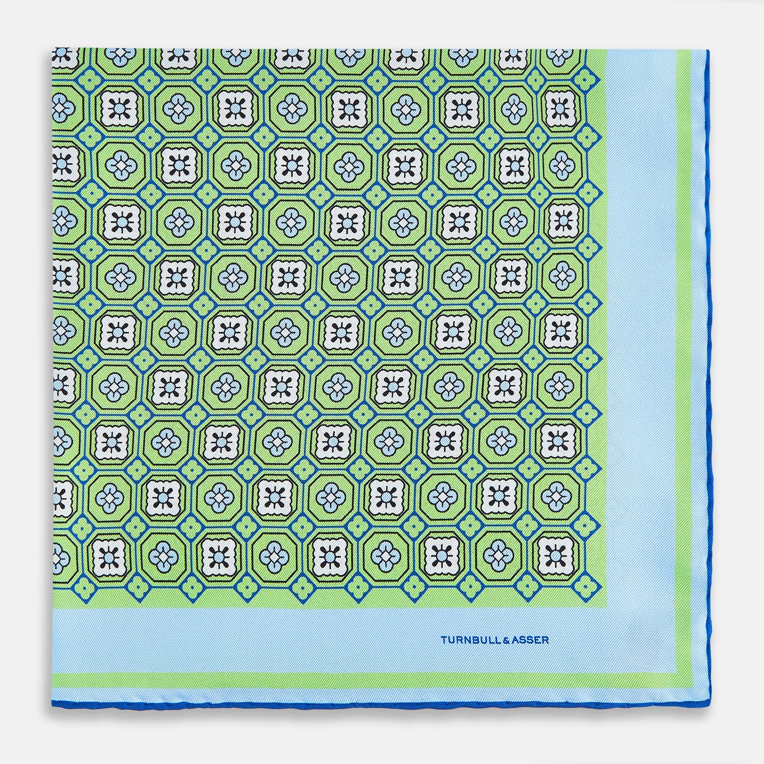 View 3 of product Fern Green Floral Tile Silk Pocket Square OS